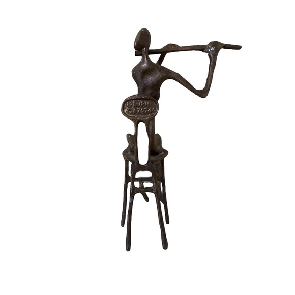 Vintage Brutalist 9" Burn Bronze Orchestra Woman Playing Flute MCM - Picture 3 of 4